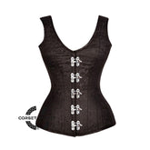 Brown Brocade Shoulder Strap Gothic With Front Silver Clasps Overbust Corset